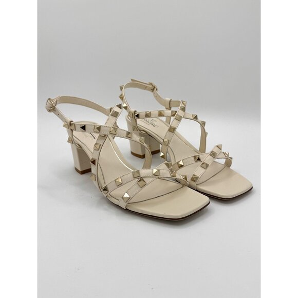 Valentino Garavani Cream Leather Rockstud Sandals 60 - Picture 4 of 15